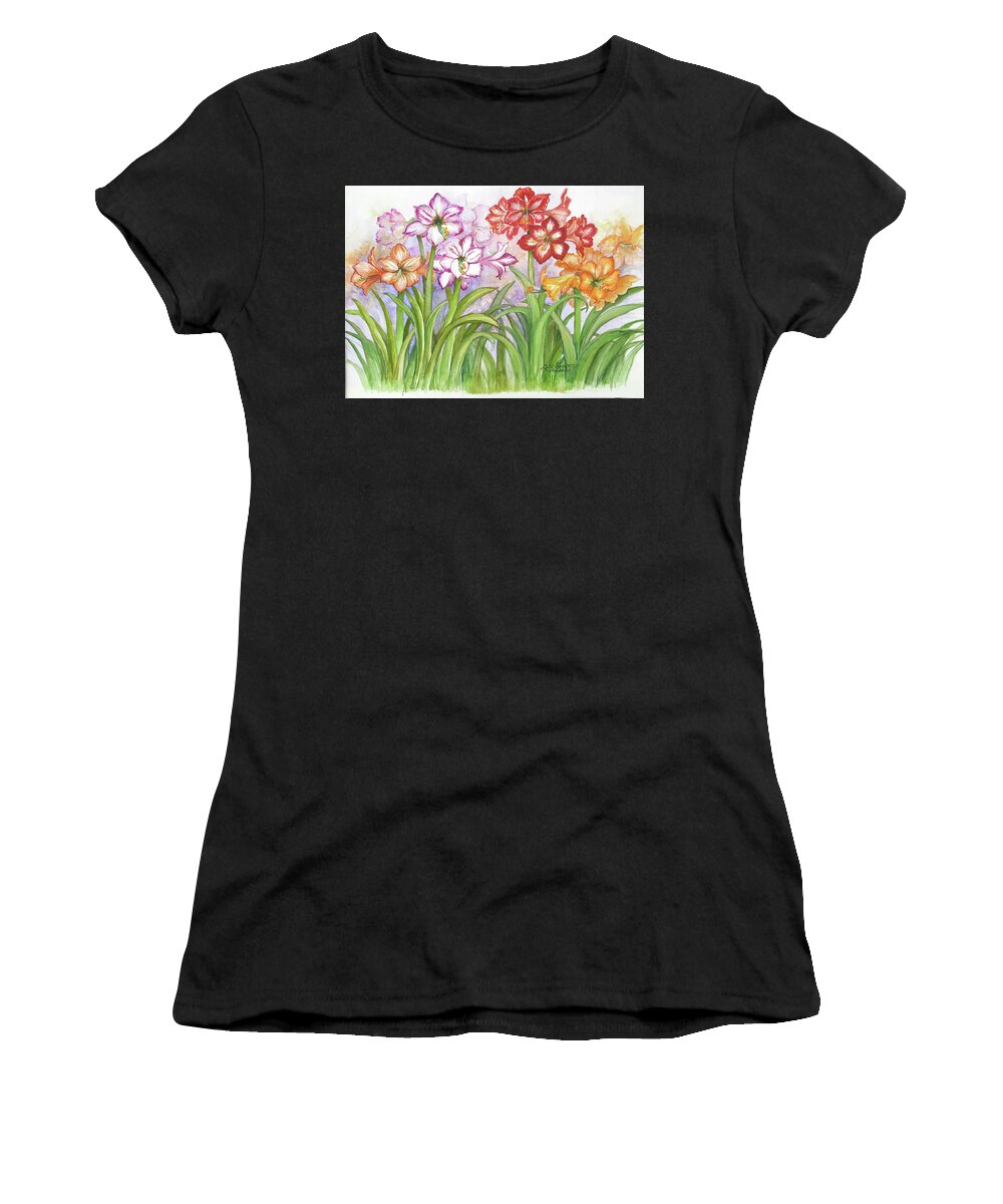 Flowers Women's T-Shirt featuring the painting Amaryllis Garden by Lois Mountz