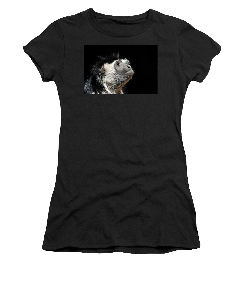 Angolan Colobus Monkey Women's T-Shirt featuring the photograph An Eye to the Heavens by Bonny Puckett