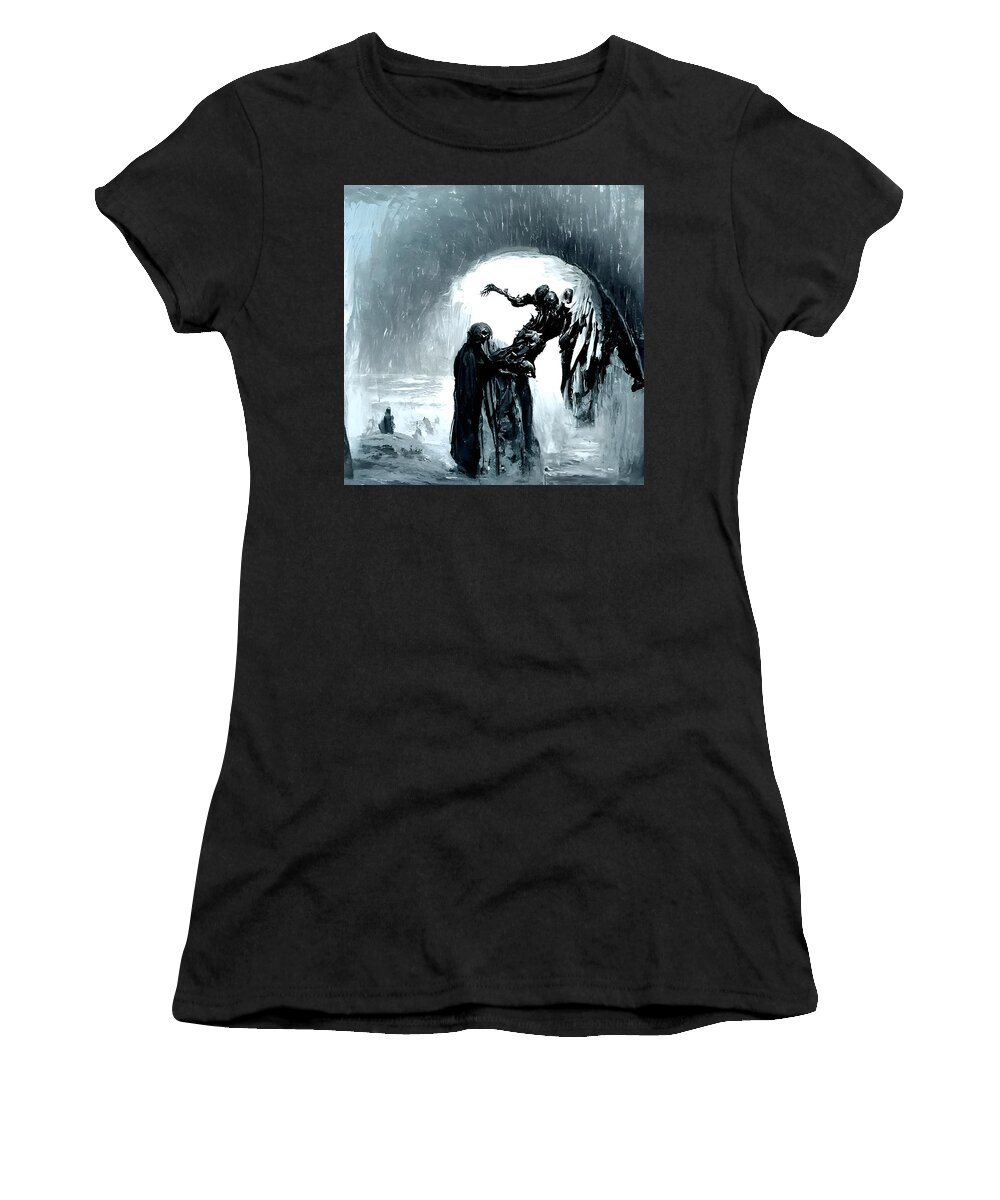 Black And White Women's T-Shirt featuring the digital art Angel of Death by Annalisa Rivera-Franz
