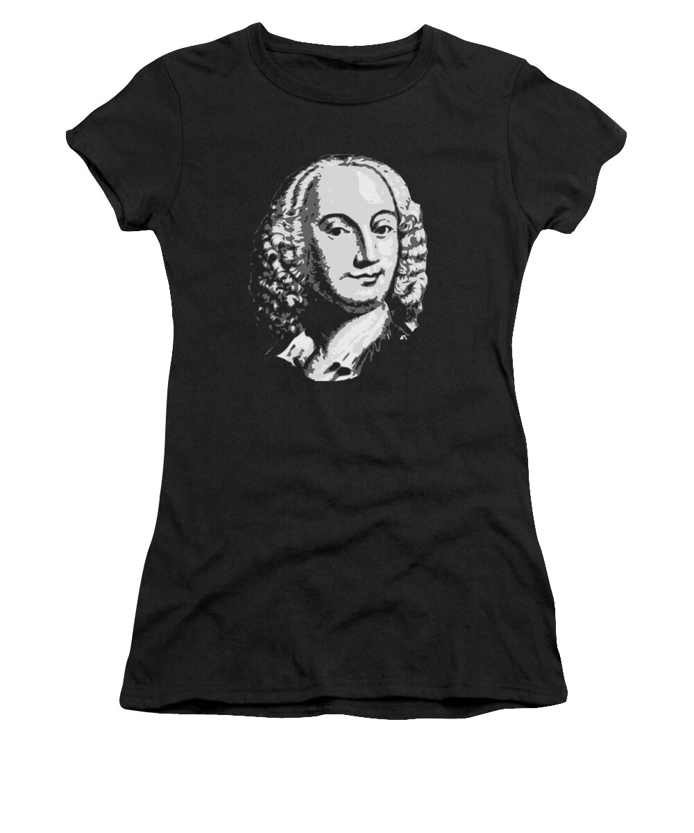 Antonio Women's T-Shirt featuring the digital art Antonio Vivaldi Black and White by Filip Schpindel