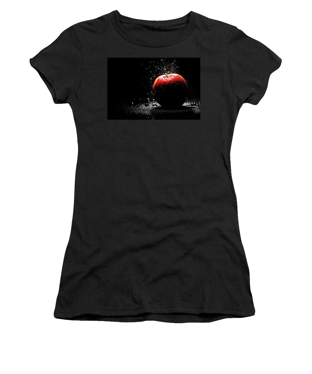 Apple Women's T-Shirt featuring the mixed media Apple Splash Selective Color by Teresa Trotter