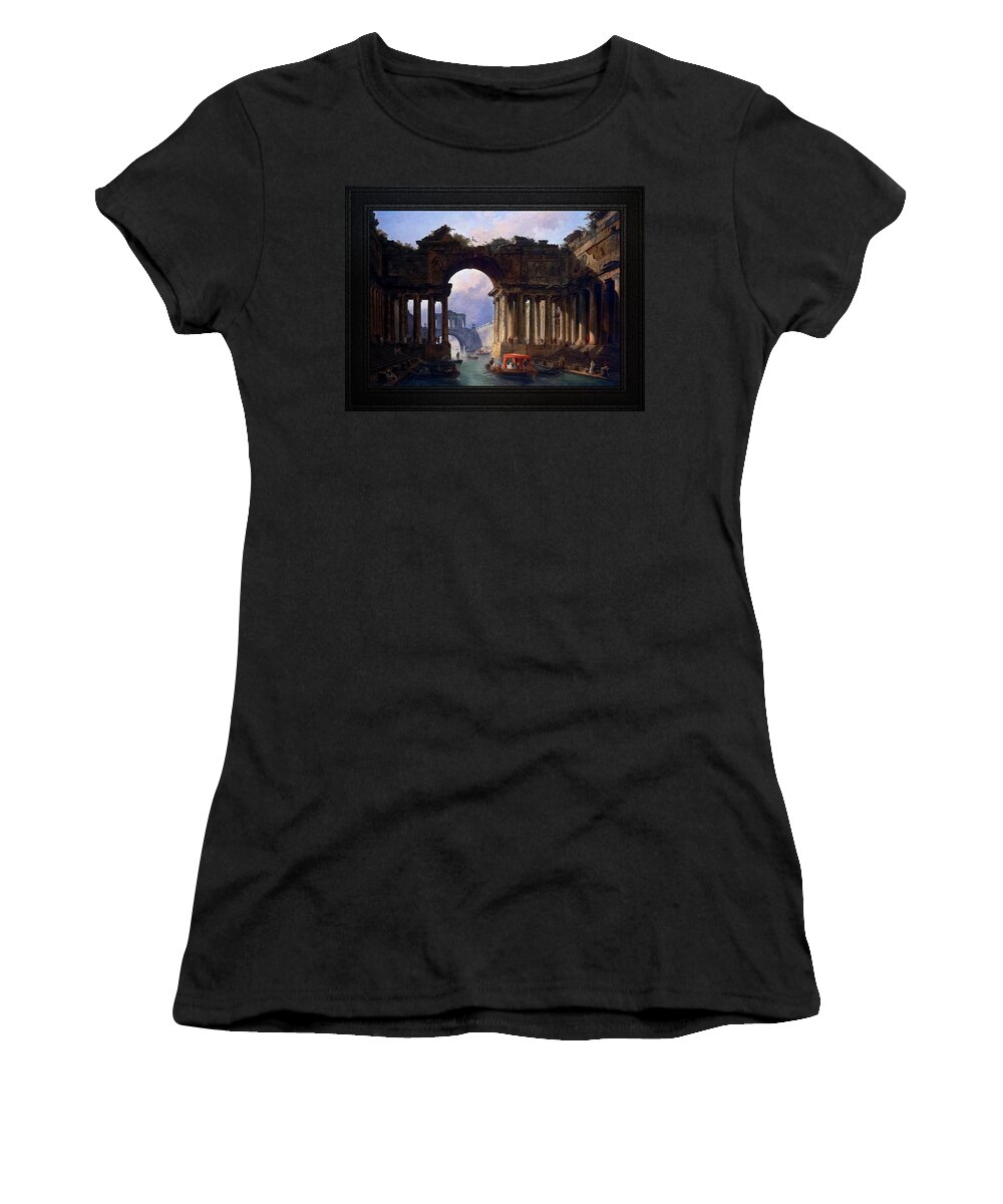 Architectural Landscape With A Canal Women's T-Shirt featuring the painting Architectural Landscape With A Canal by Hubert Robert by Rolando Burbon