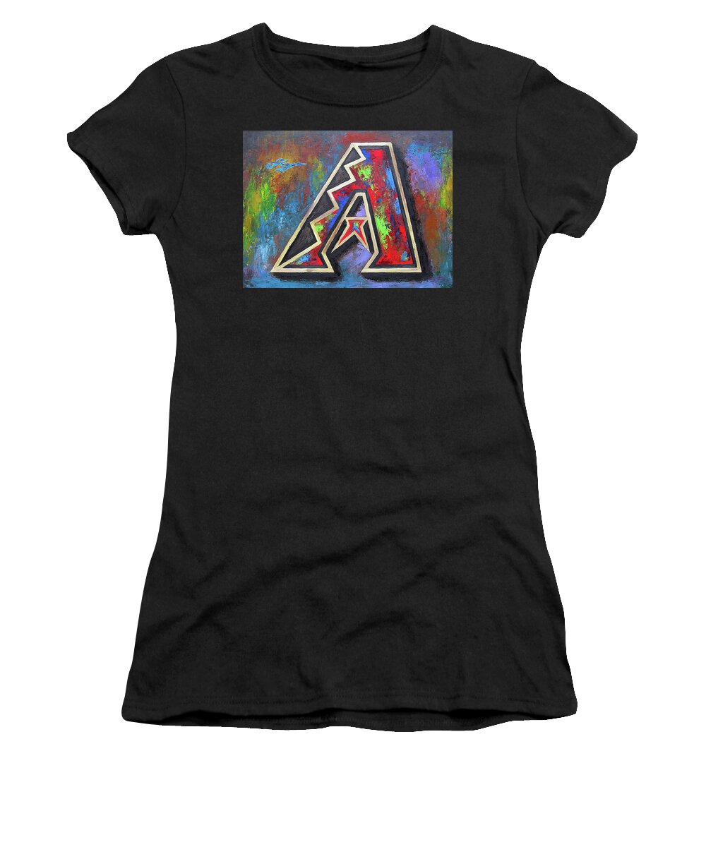 Arizona Diamondbacks Women's T-Shirt featuring the painting Arizona Diamondbacks baseball by Dan Haraga