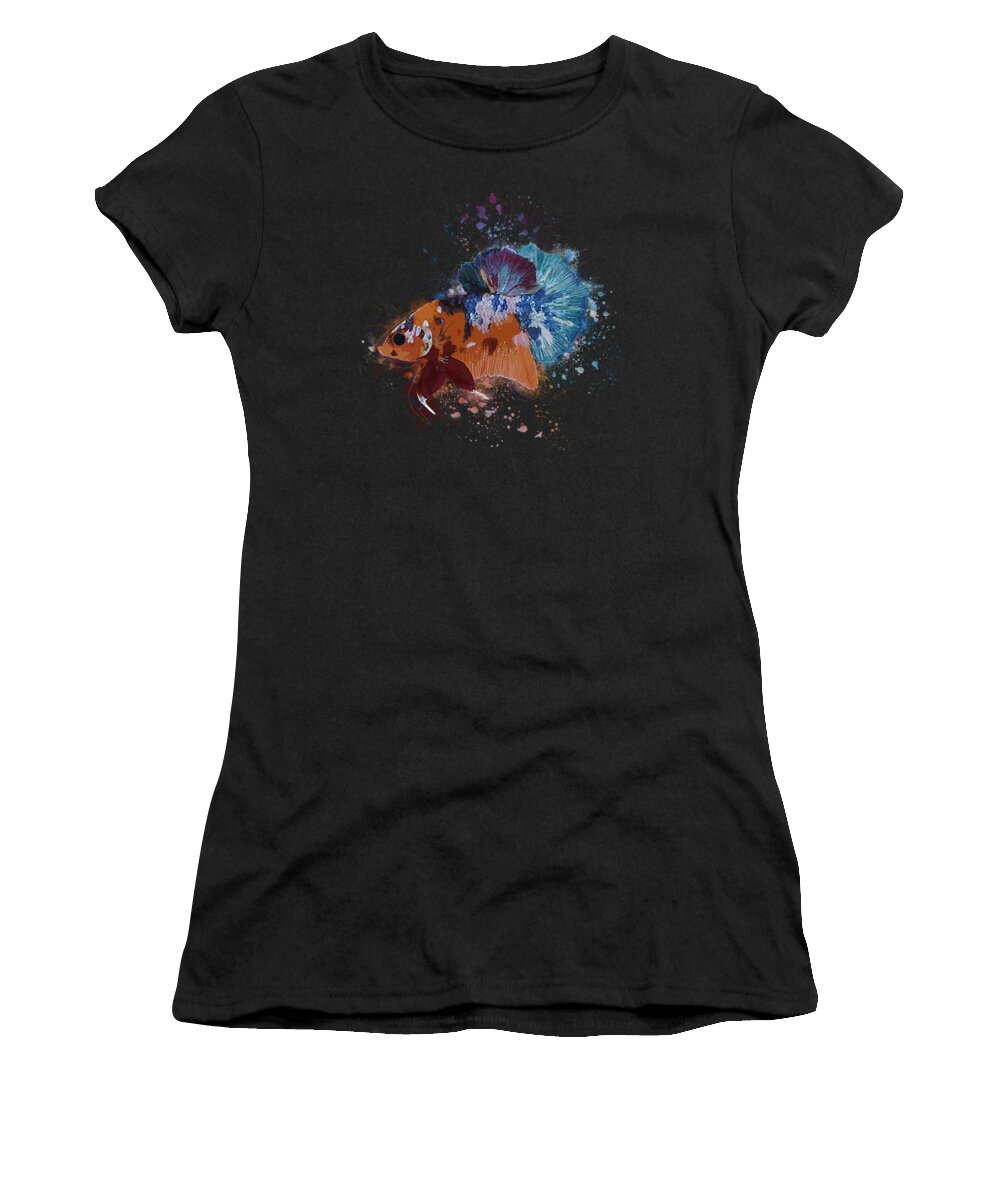 Artistic Women's T-Shirt featuring the digital art Artistic Orange Multicolor Betta Fish by Sambel Pedes