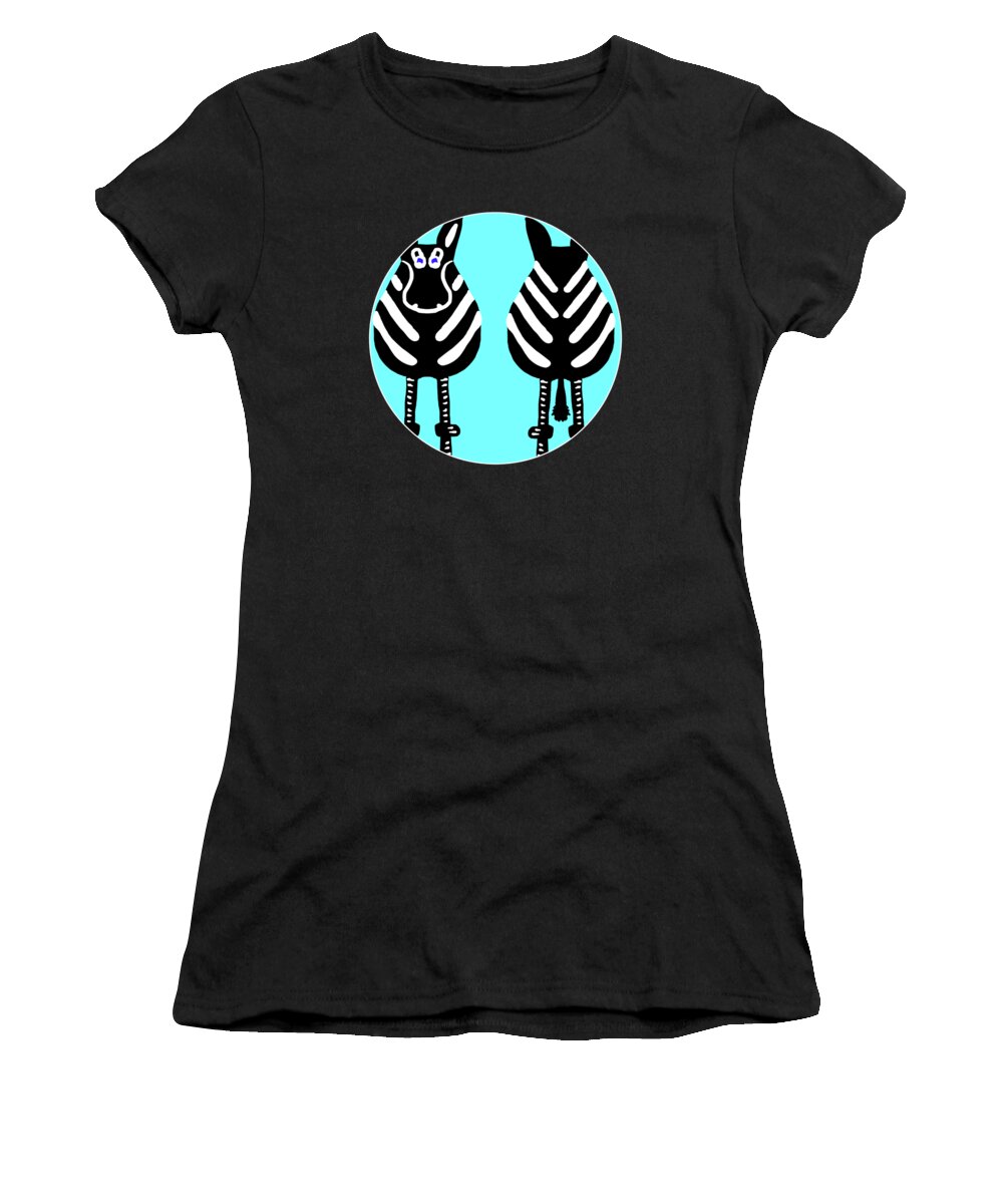 Zebra Women's T-Shirt featuring the painting Zebra Whimsy Both Ends by Barefoot Bodeez Art