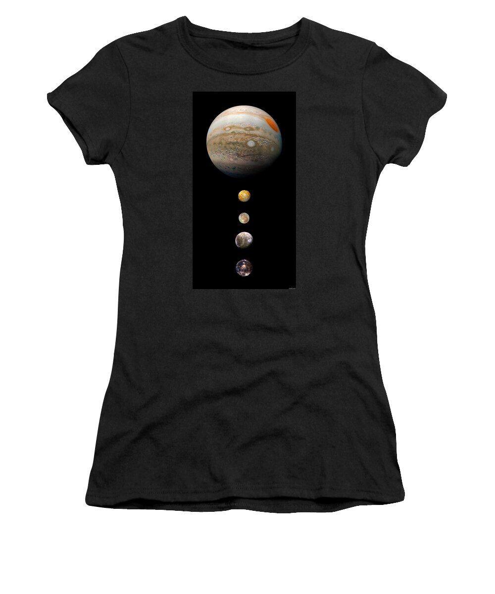 Jupiter And Galilean Moons Women's T-Shirt featuring the photograph Jupiter and Galilean Moons by Weston Westmoreland