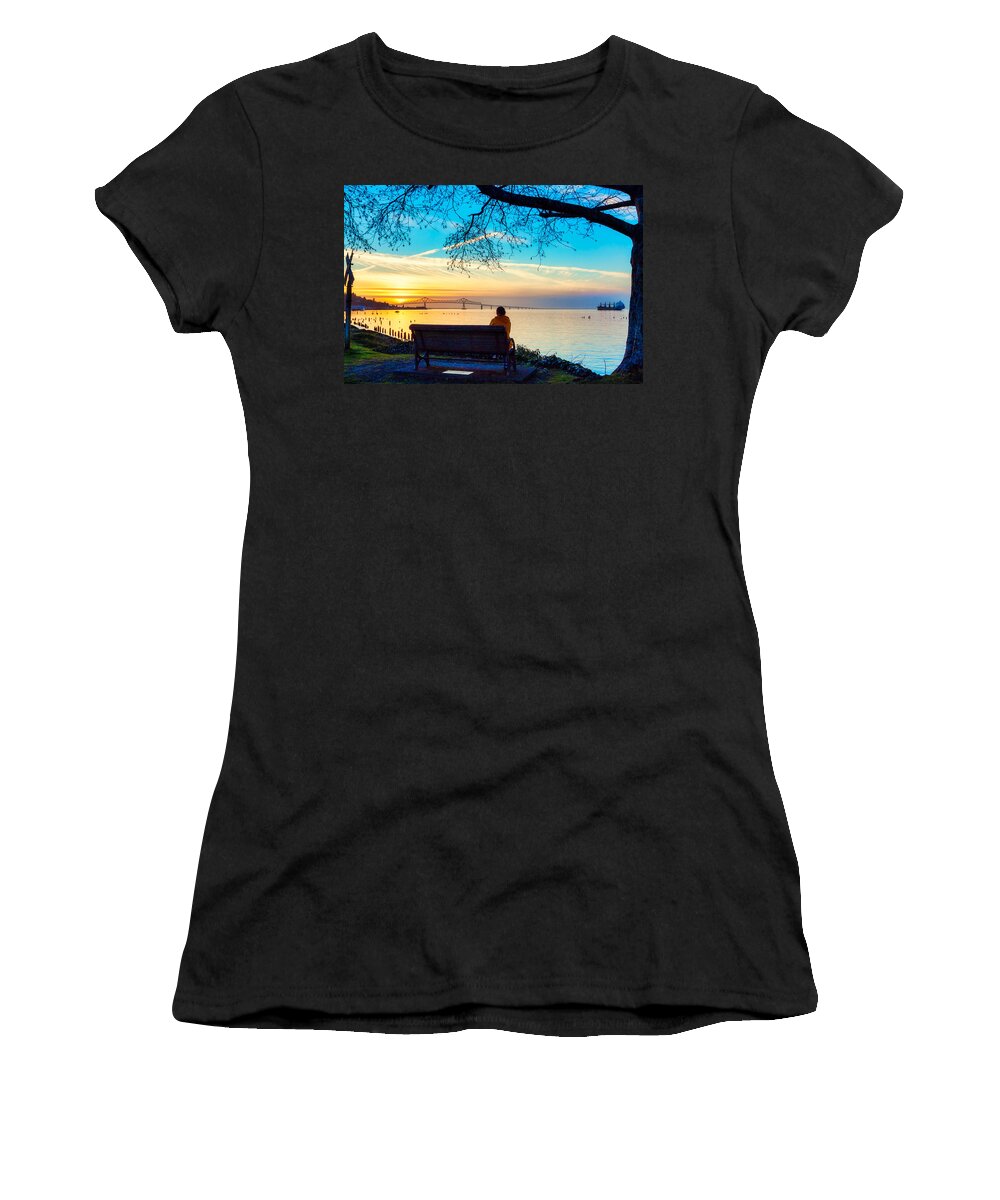 Bridge Women's T-Shirt featuring the photograph Astoria Bridge Oregon at sunset by Tatiana Travelways