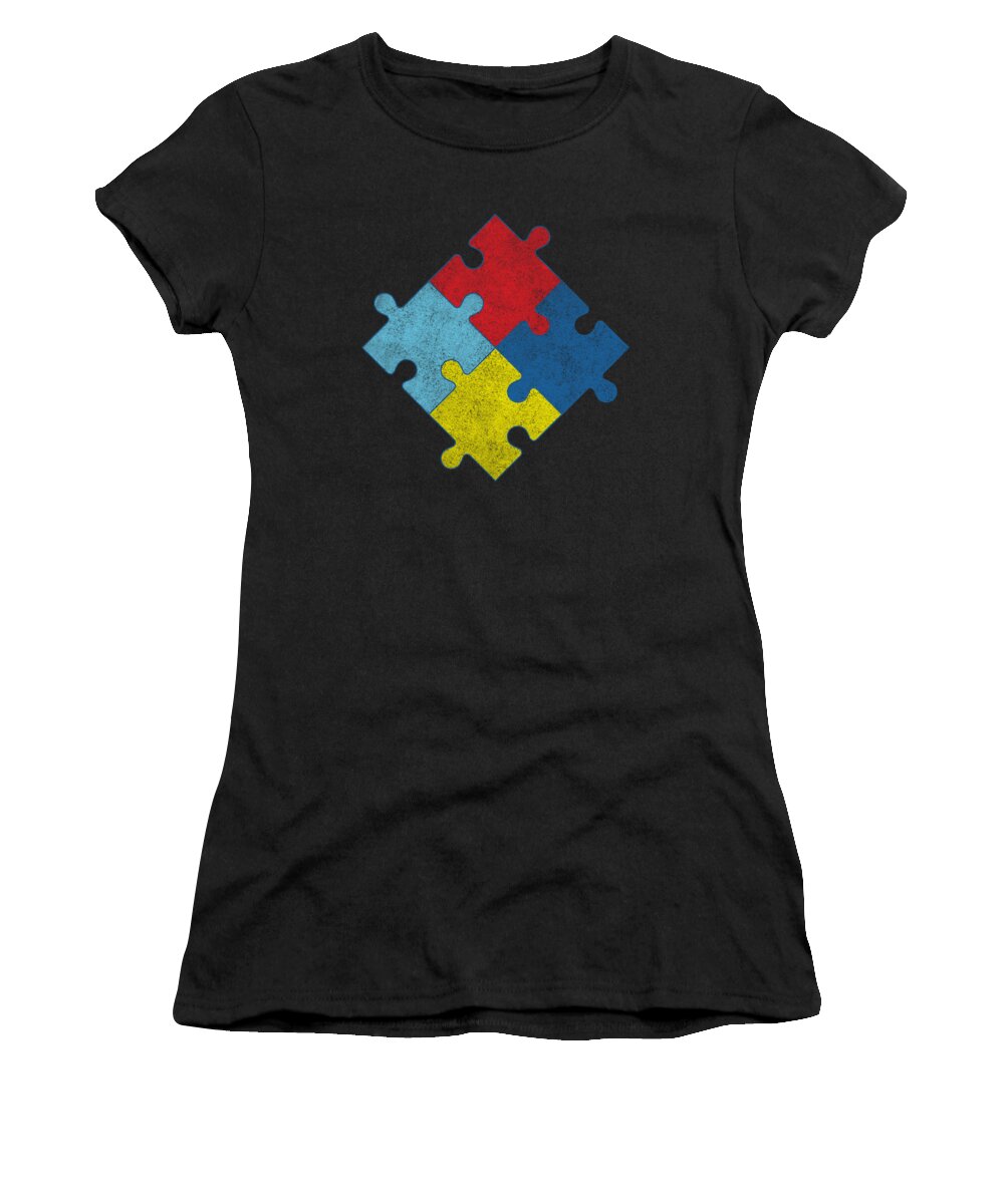 Cool Women's T-Shirt featuring the digital art Autism Awareness Puzzle Pieces Vintage by Flippin Sweet Gear