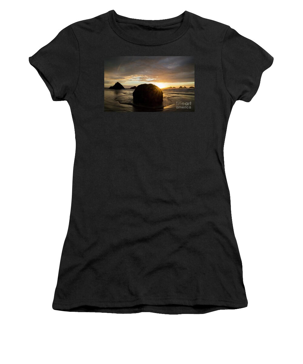 Bandon Beach Women's T-Shirt featuring the photograph Bandon Sun Burst by Keith Kapple