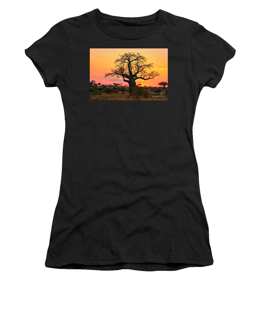 Arid Climate Women's T-Shirt featuring the photograph Baobab tree at sunset by Bruce Block