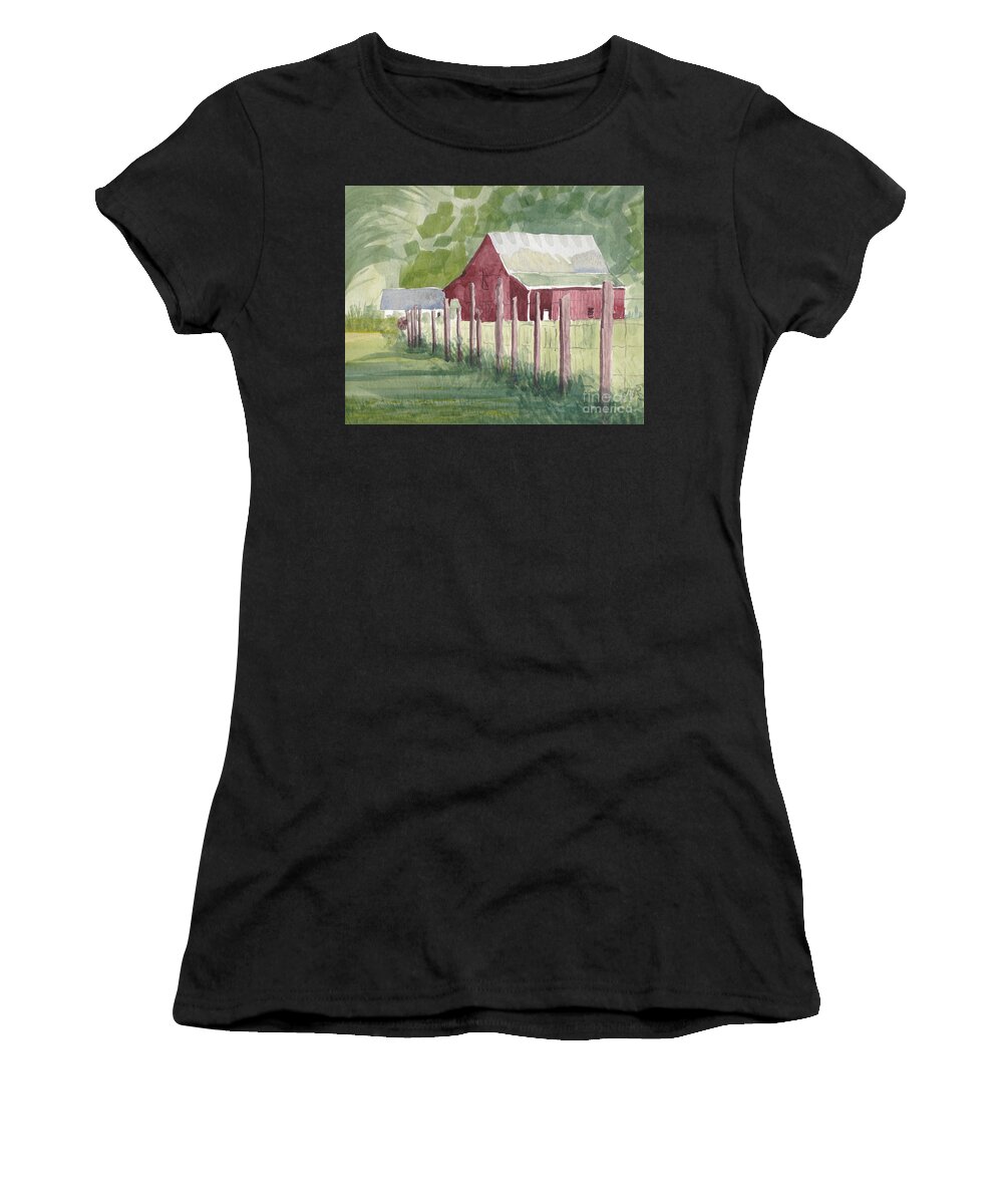 Maryland Women's T-Shirt featuring the painting Barn, View #2, on Holly Drive by Maryland Outdoor Life