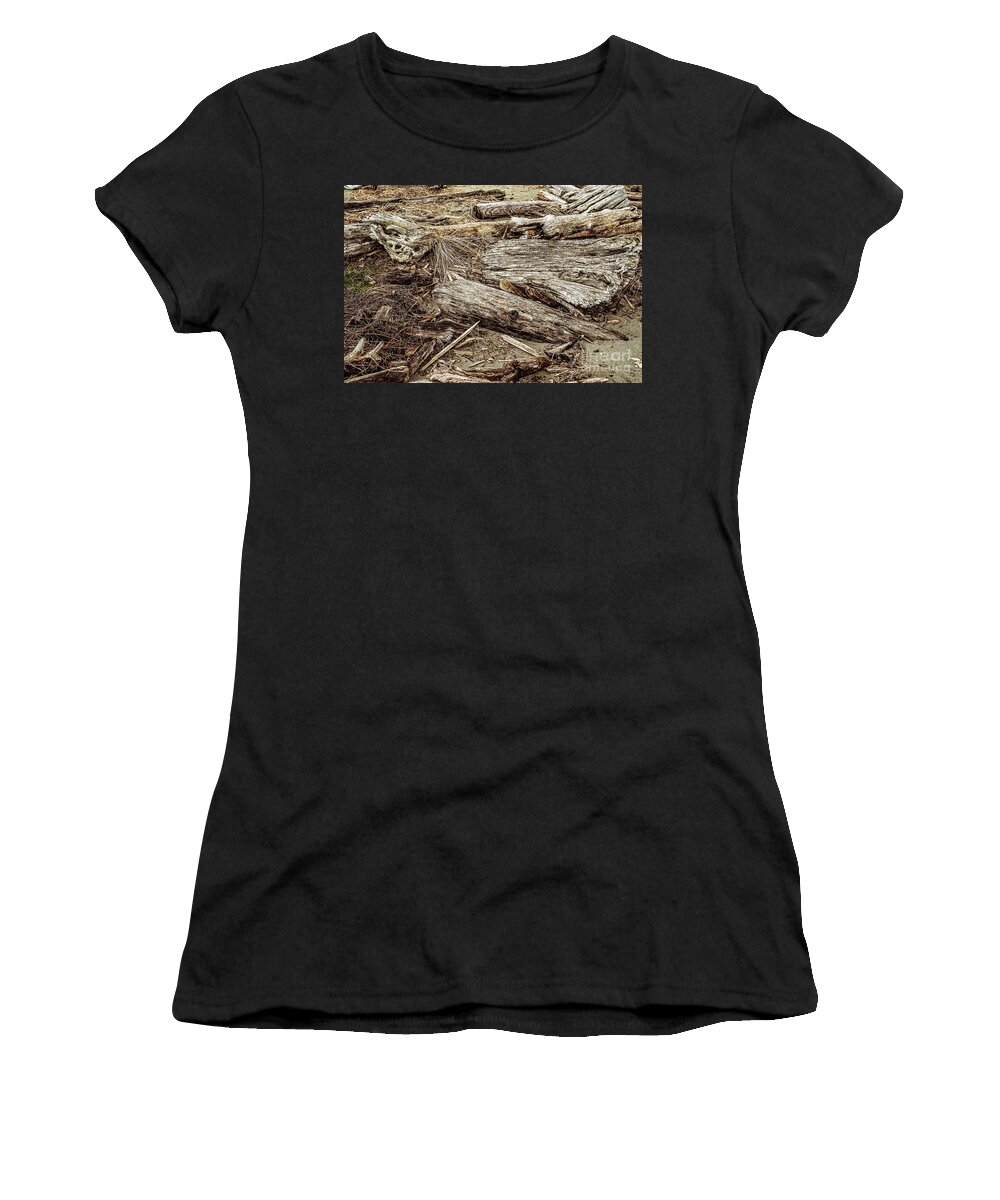 Beach Driftwood Women's T-Shirt featuring the photograph Beach Driftwood 41 by M G Whittingham