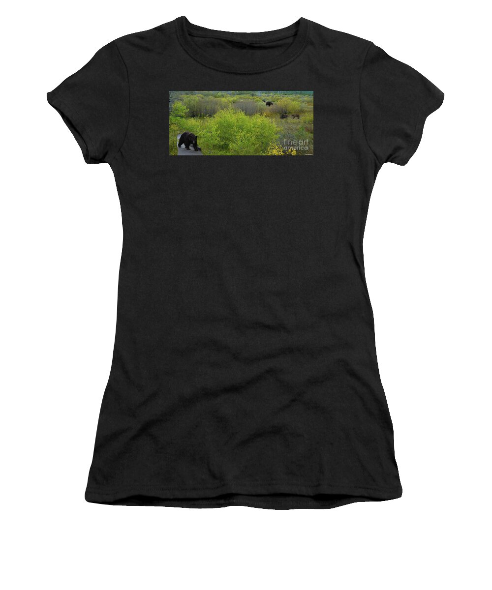 Digital Art Women's T-Shirt featuring the photograph Bears, one with a salmon in El Dorado National Forest, California, U. S. A. by PROMedias US