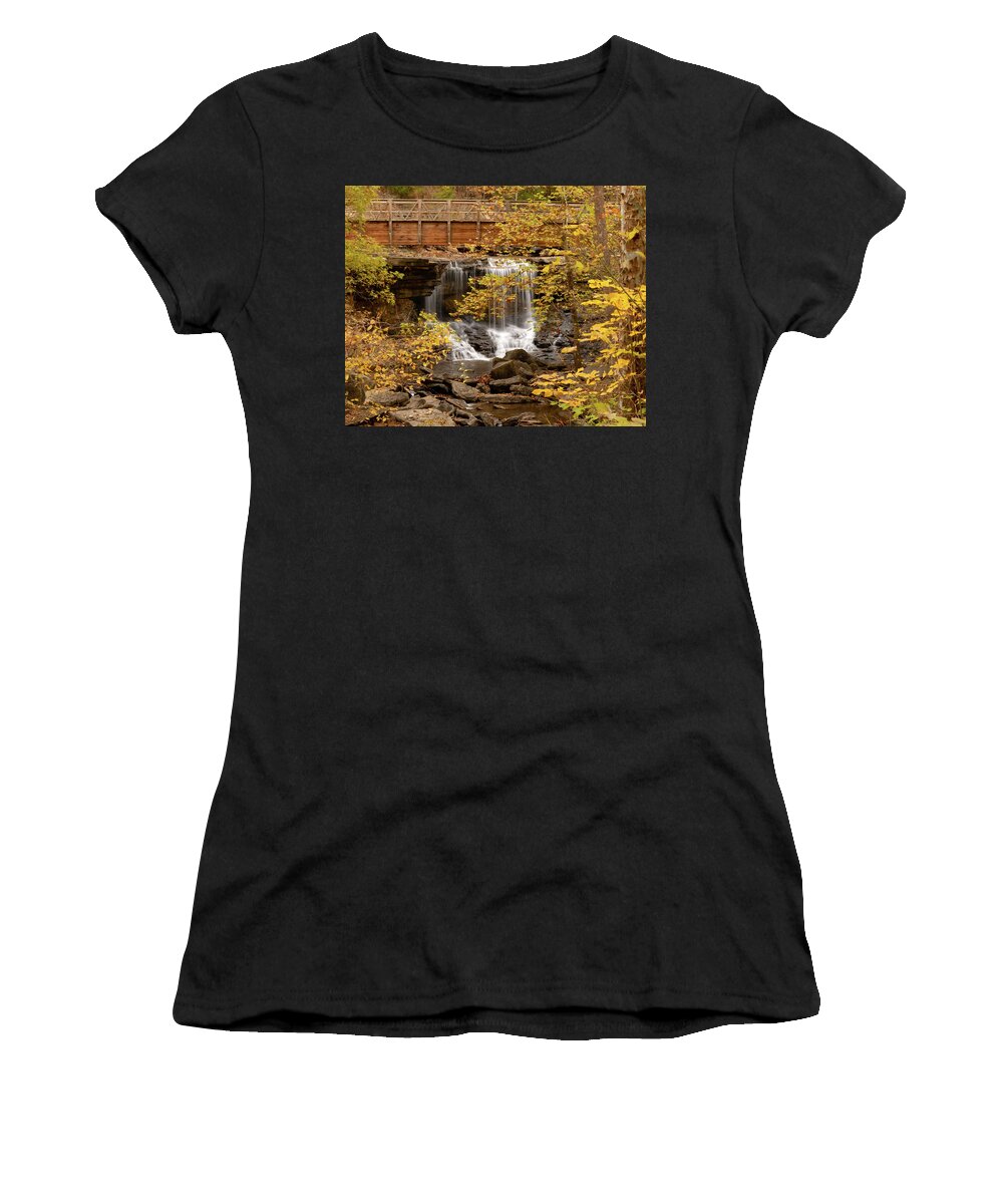 Bella Vista Arkansas Women's T-Shirt featuring the photograph Bella Vista Falls in Autumn #2 by Mindy Musick King