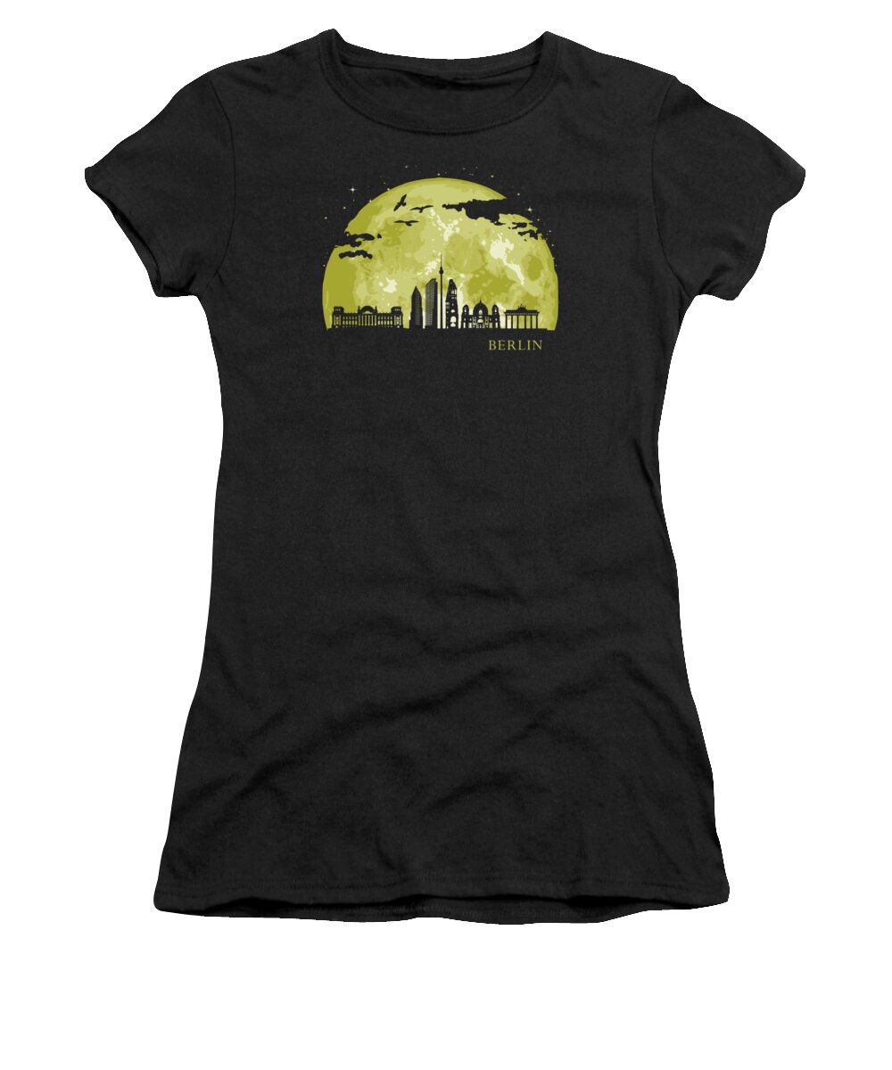 Deutchland Women's T-Shirt featuring the digital art BERLIN Moon Light Night Stars Skyline by Filip Schpindel