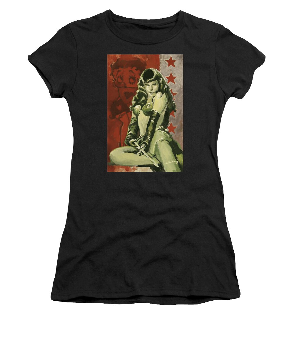 Bettie Page Women's T-Shirt featuring the painting Bettie and Betty by Sv Bell
