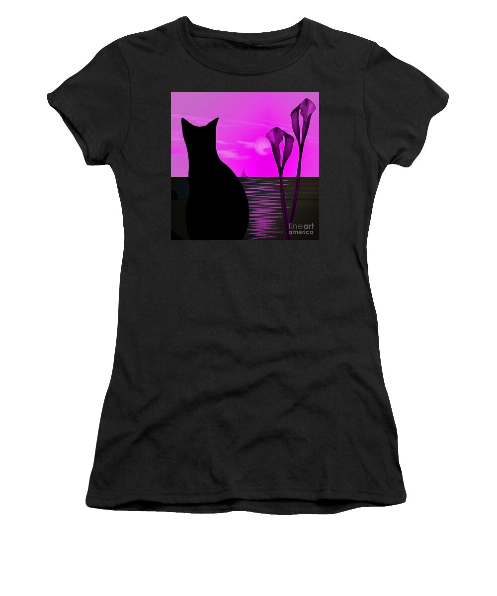 Black Women's T-Shirt featuring the digital art Black cat by Bruce Rolff