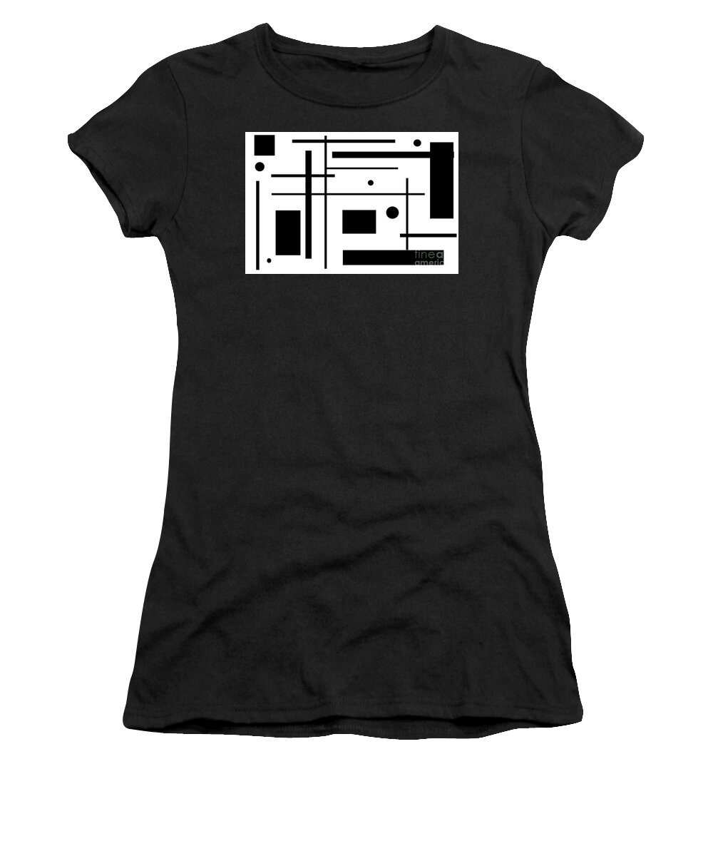 Abstract Women's T-Shirt featuring the digital art Black Geometric Shapes On White by Kirt Tisdale