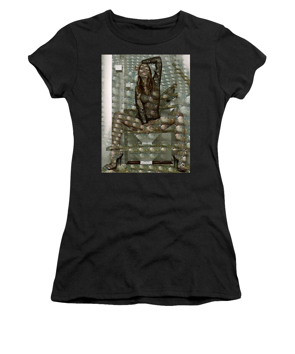Oifii Women's T-Shirt featuring the mixed media Black Spider Metal Forces by Stephane Poirier