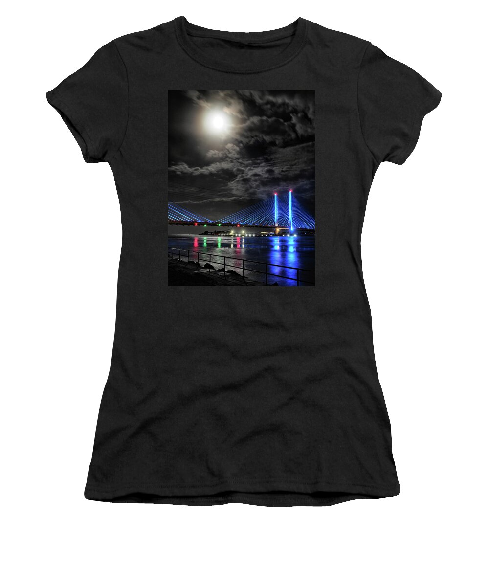 Full Moon Women's T-Shirt featuring the photograph Blood Moon Over the Indian River Bridge by Bill Swartwout