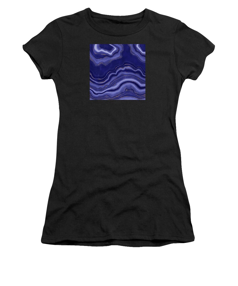 Blue Agate Women's T-Shirt featuring the painting Blue Agate With Gold by Modern Art