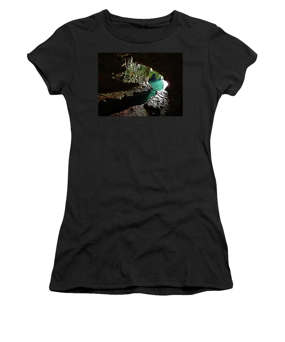Blue Women's T-Shirt featuring the photograph Grotto with Turquoise Water by Alan Socolik