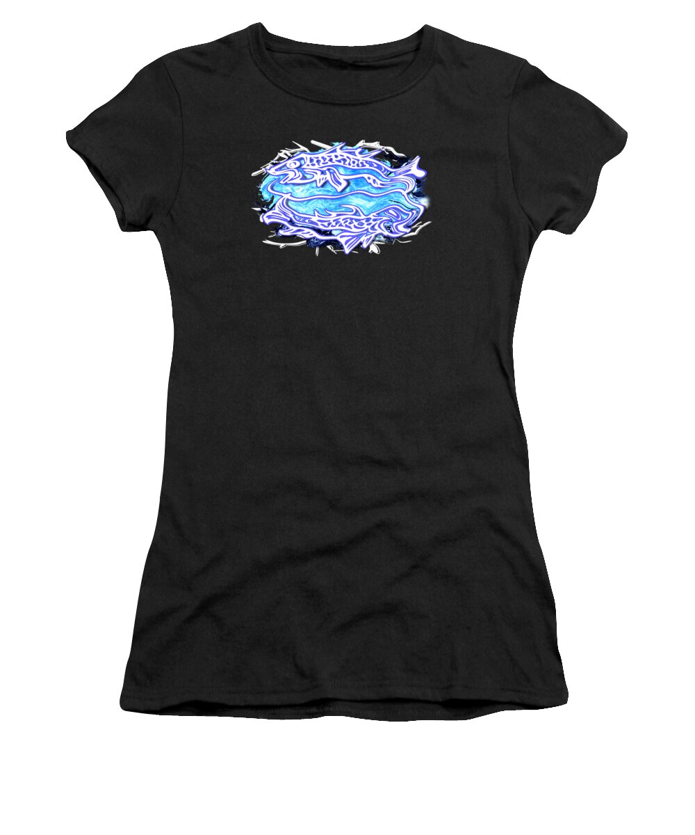 Blue Women's T-Shirt featuring the digital art Blue Pisces March Zodiac Sign by Delynn Addams