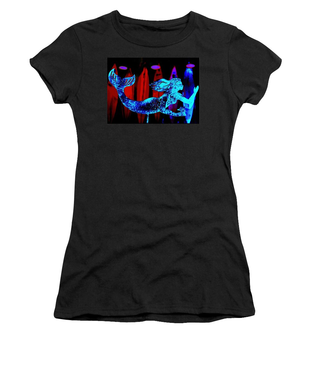 Blue Women's T-Shirt featuring the digital art Blue Tail Mermaid by Larry Beat