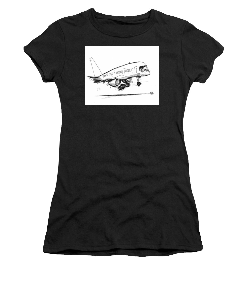 Original Art Women's T-Shirt featuring the drawing Boeing 757 Original by Michael Hopkins