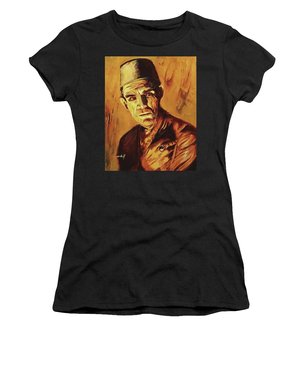 Boris Karloff Women's T-Shirt featuring the painting Boris Karloff The Mummy by Sv Bell