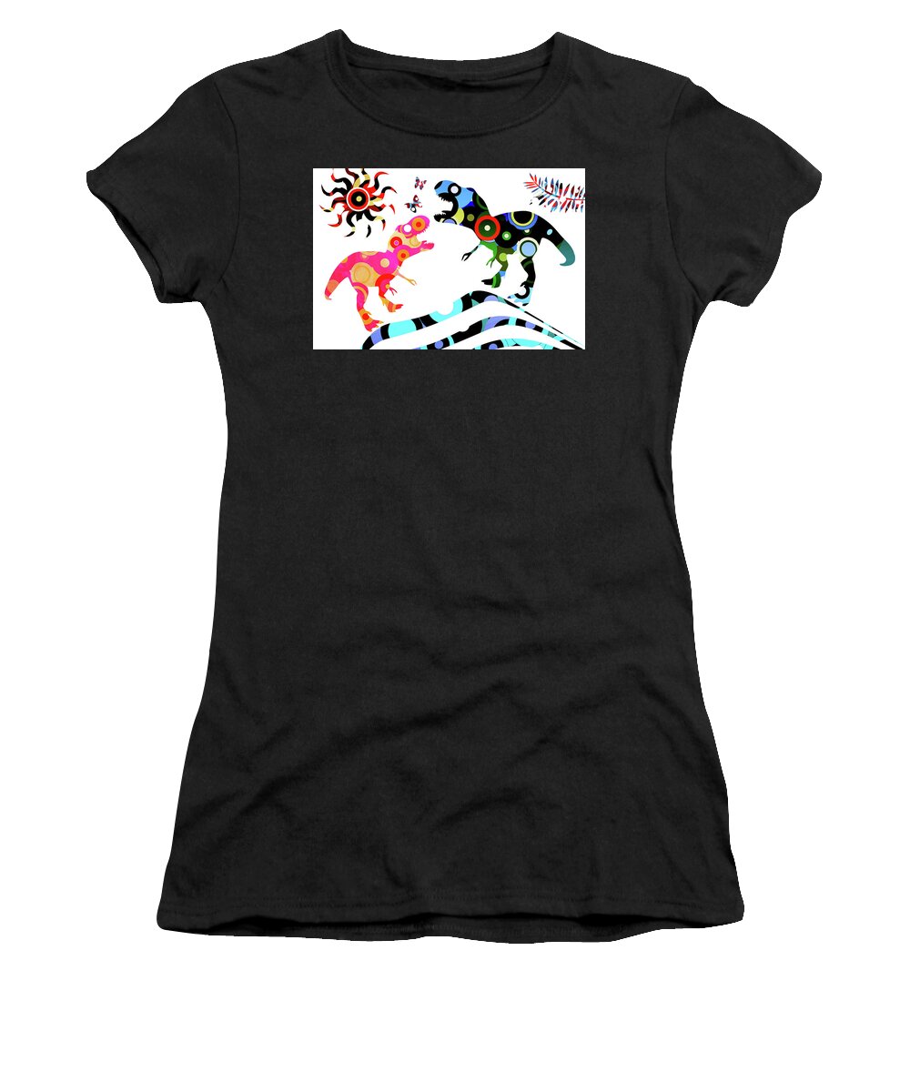 Dinosaurs Women's T-Shirt featuring the digital art Boy Meets Girl - A T-Rex Love Story by Peggy Collins