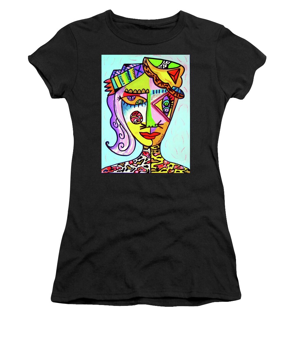 Sandra Silberzweig Women's T-Shirt featuring the painting Braggadocious Beatrice. Roared Like A Paper Tiger Cat by Sandra Silberzweig