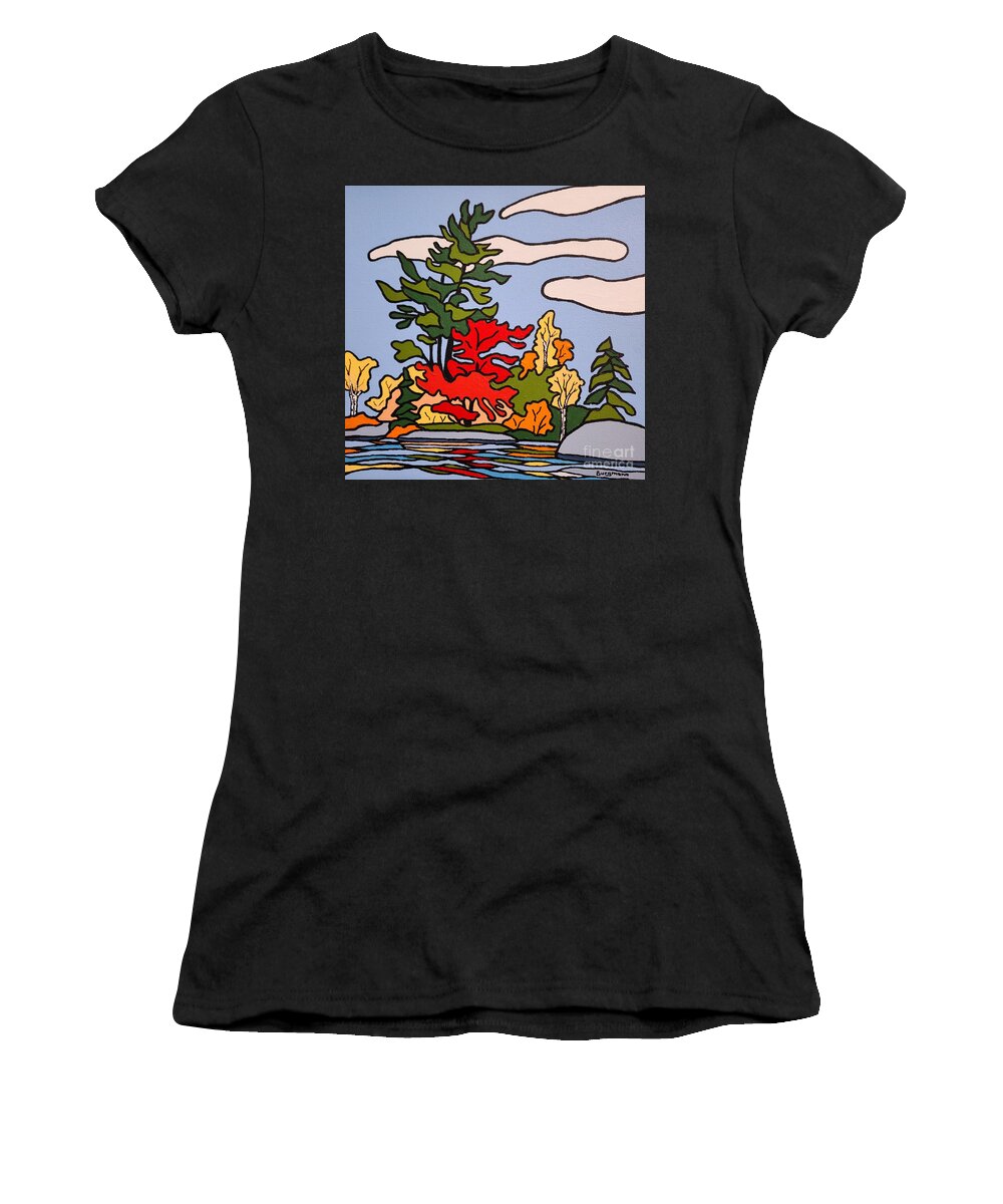 Trees Women's T-Shirt featuring the painting Buckthorn Lake by Petra Burgmann