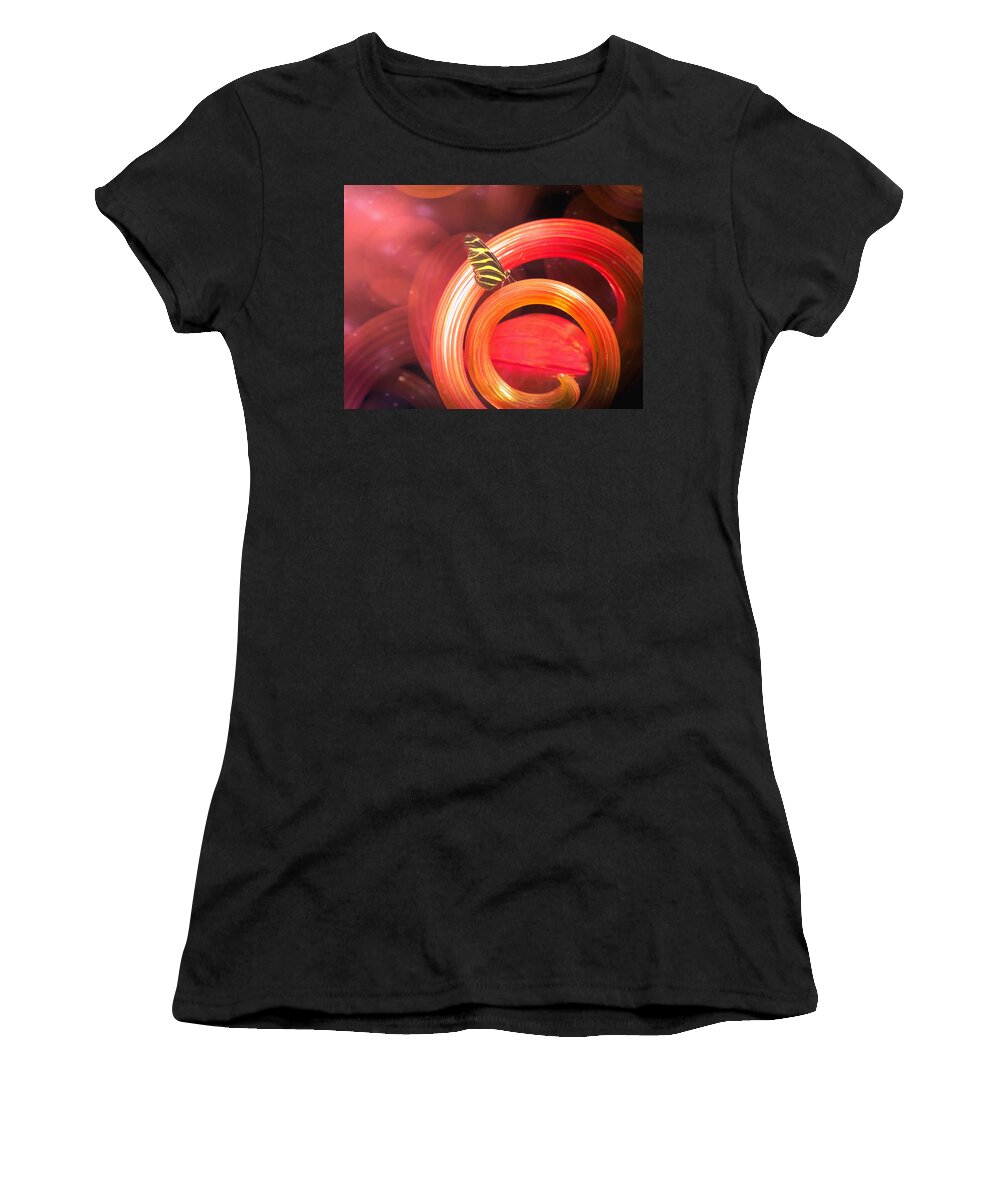 Glass Sculpture Women's T-Shirt featuring the photograph Butterfly on Chihuly Glass Sculpture by Susan Hope Finley