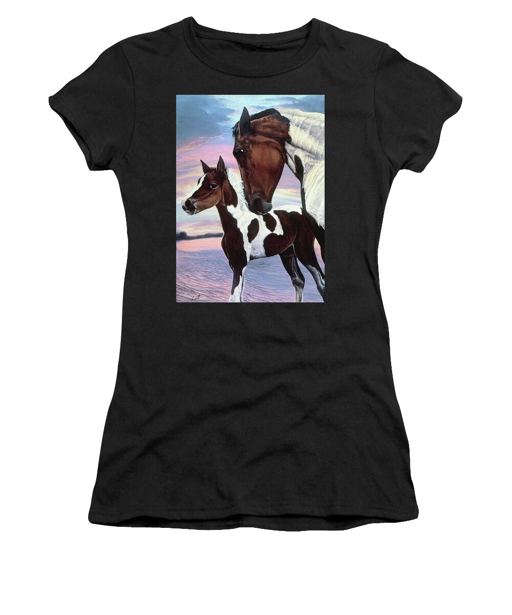 #burt #reynolds #famous #horse #foal #dancing #jupiter #florida #inlet #background Women's T-Shirt featuring the painting Cat Dancing And Dancing by June Pauline Zent