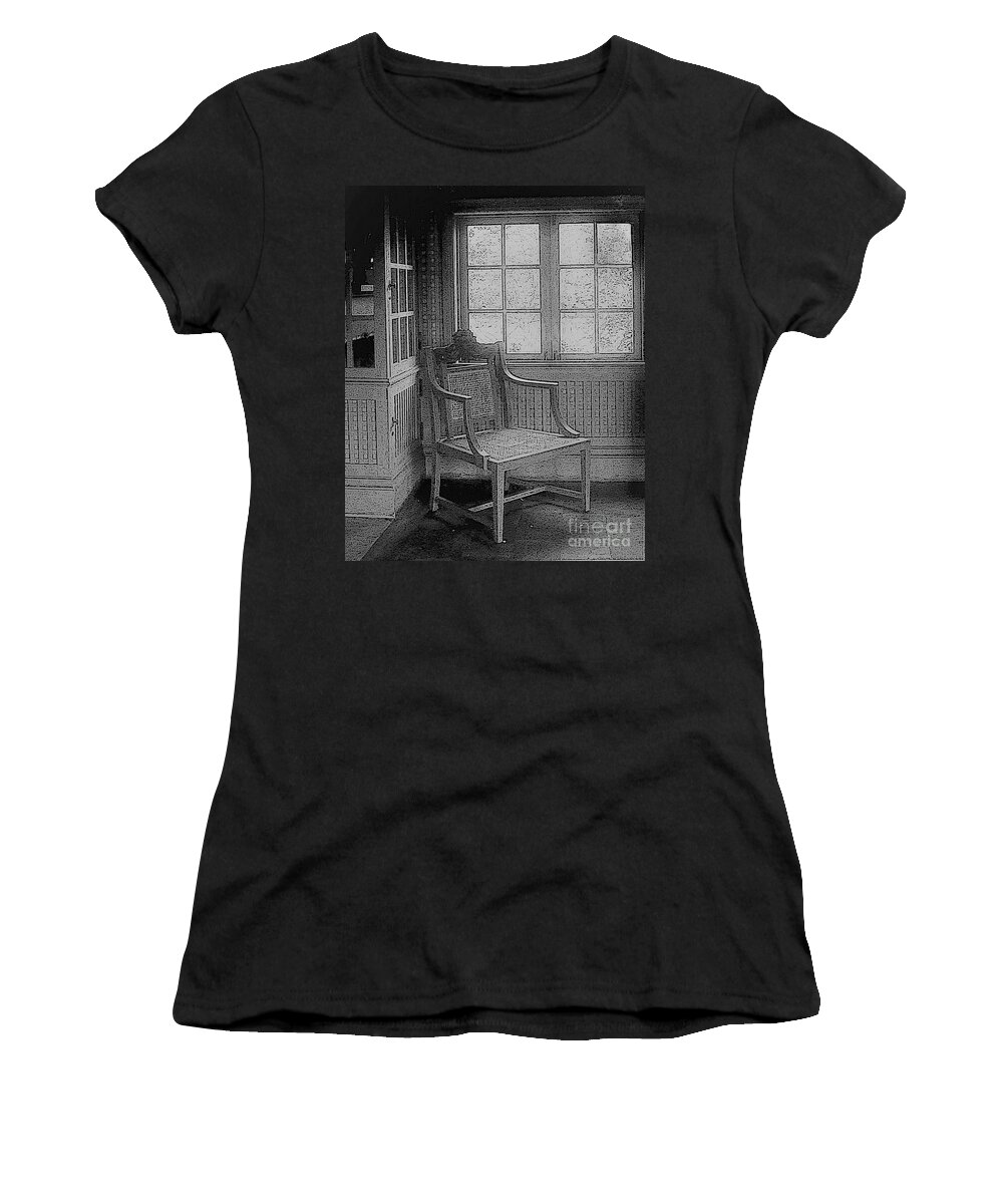 Chair Window B&w Room Women's T-Shirt featuring the photograph Chair Window1 by John Linnemeyer