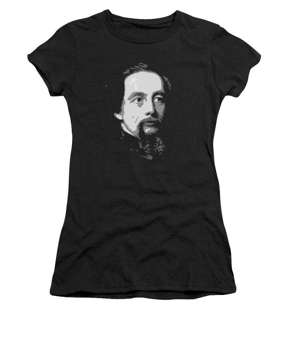 Charles Women's T-Shirt featuring the digital art Charles Dickens Black and White by Filip Schpindel