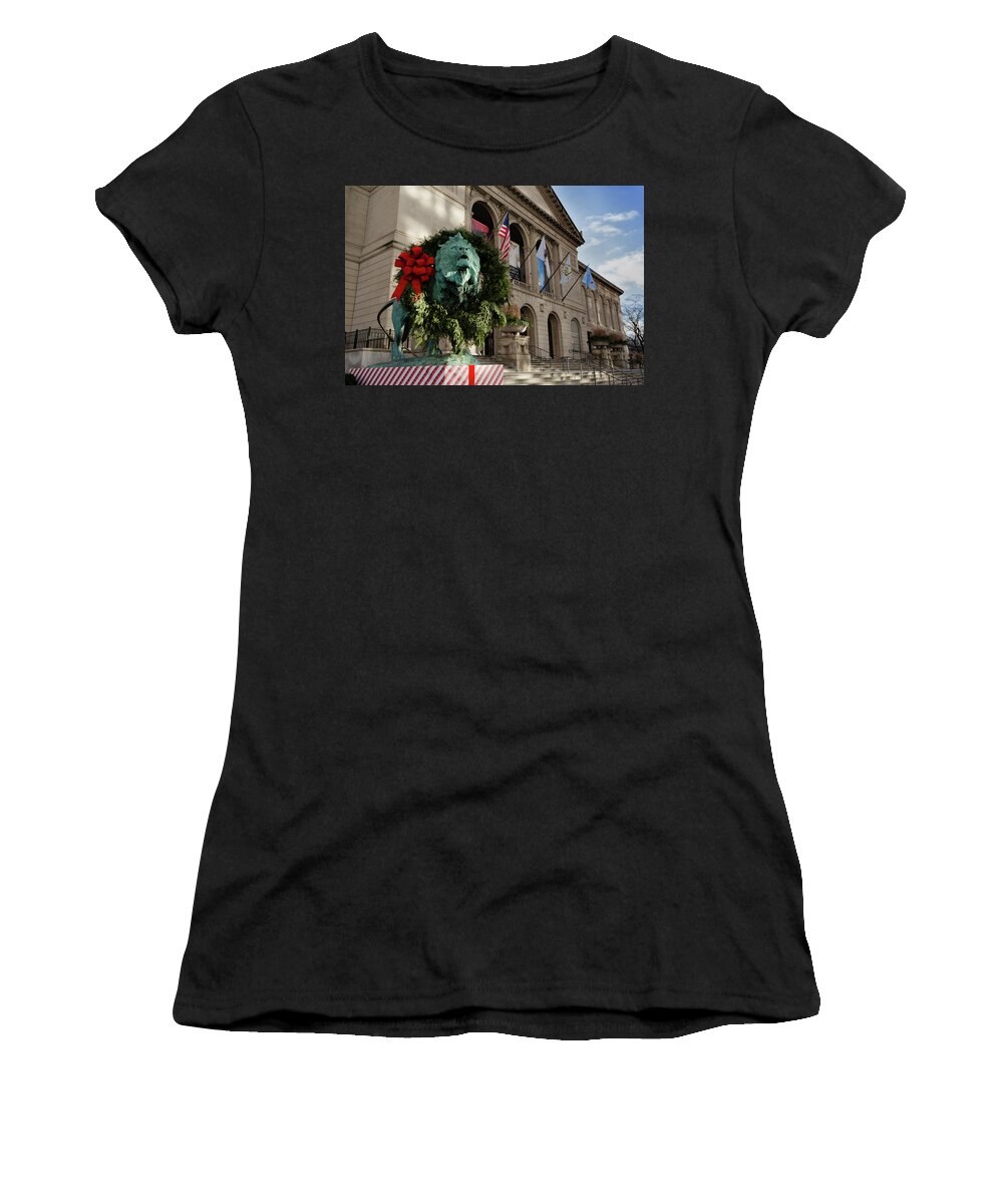 Art Women's T-Shirt featuring the photograph Chicago Art Institute Guardian by Sebastian Musial