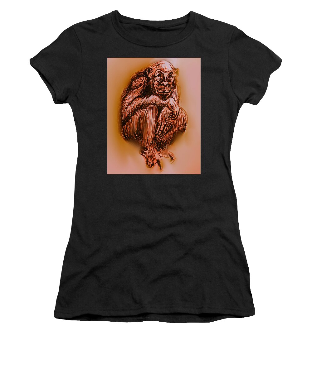 Animal Women's T-Shirt featuring the painting Chimp by Medea Ioseliani