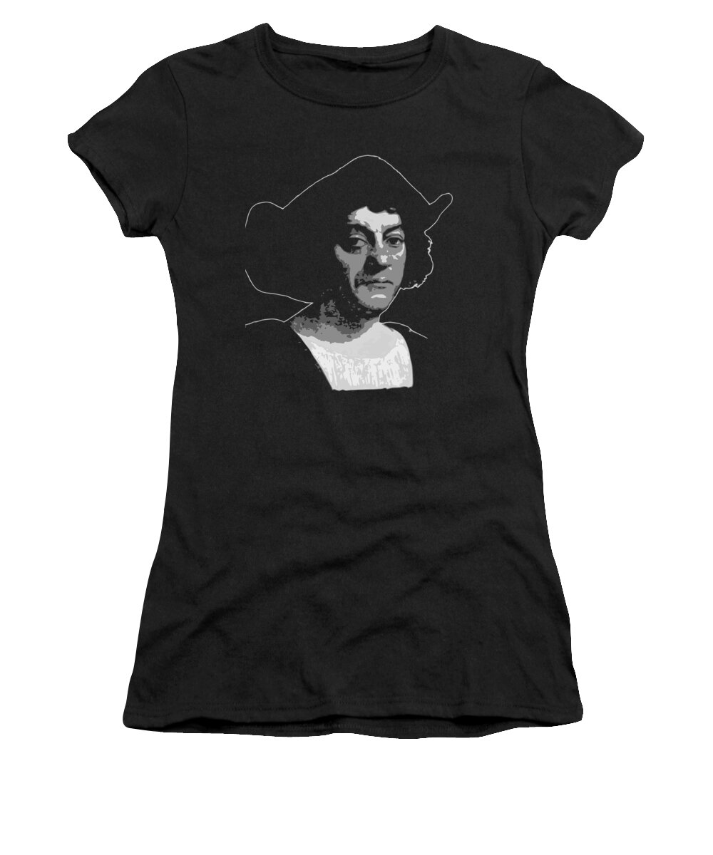 Christopher Women's T-Shirt featuring the digital art Christopher Columbus Black and White by Filip Schpindel