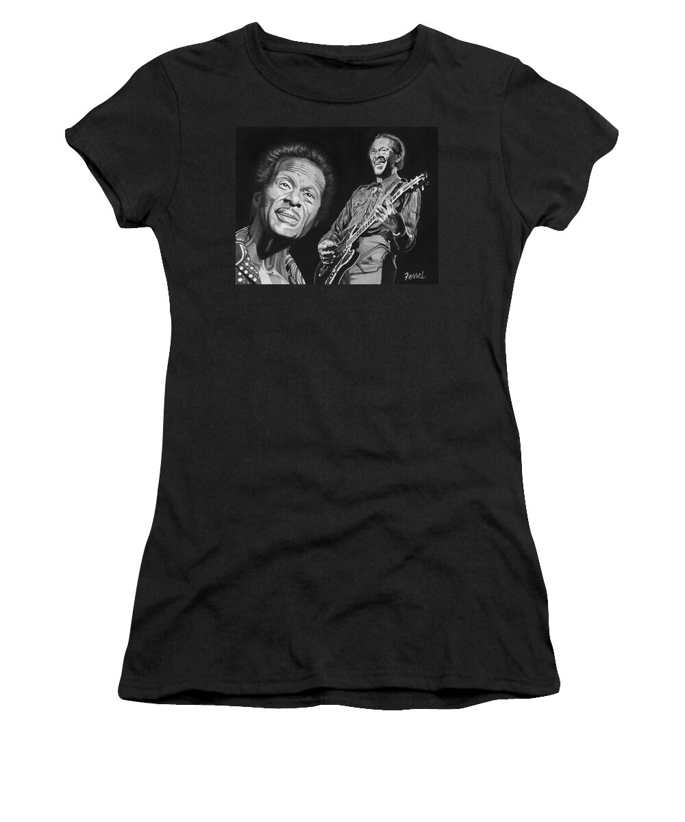 Chuck Berry Women's T-Shirt featuring the painting Chuck by Ferrel Cordle
