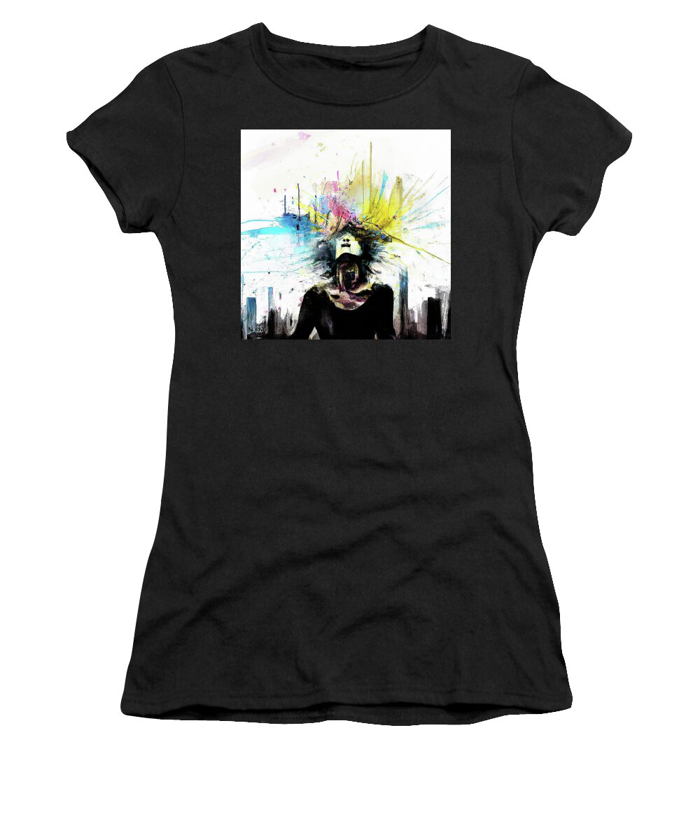 City Women's T-Shirt featuring the painting City Sounds by Bob Orsillo