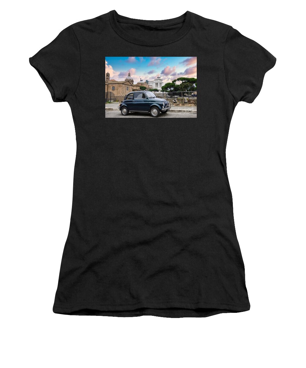 Italy Women's T-Shirt featuring the photograph Classic Fiat 500 Cinquecento in Rome Lazio Italy  by Stefano Senise