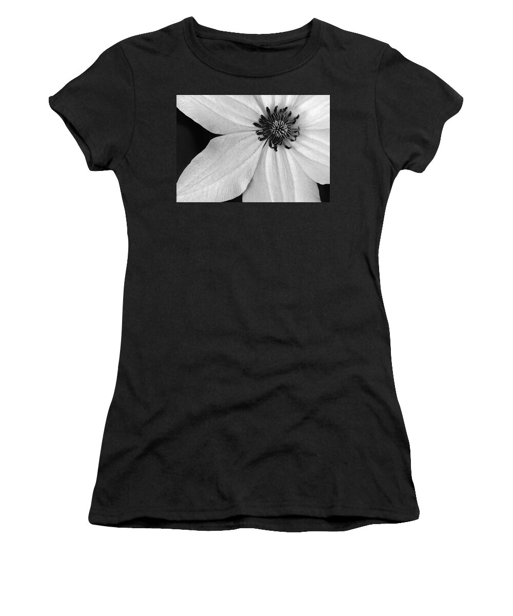 Clematis Women's T-Shirt featuring the photograph Clematis Flower BW by Susan Candelario