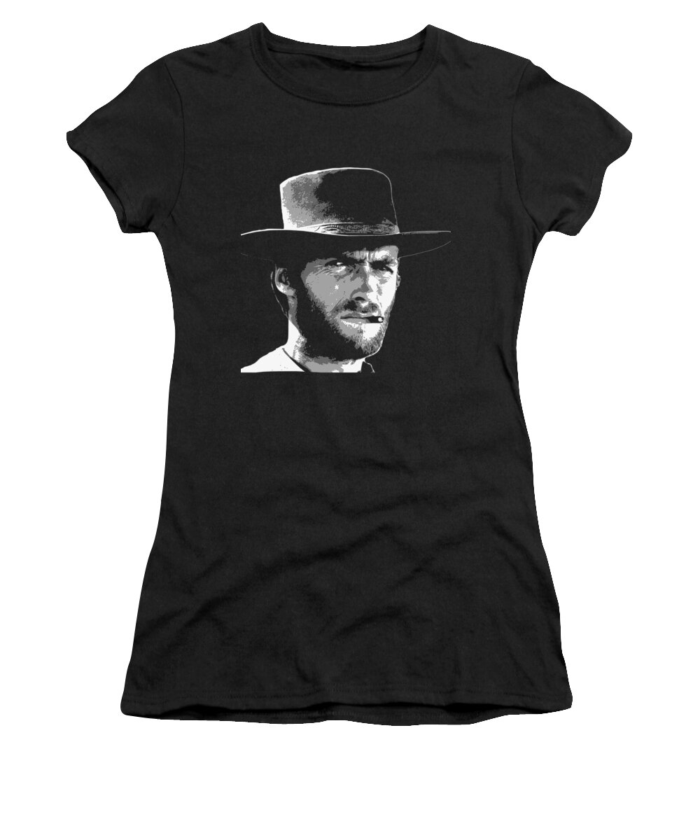 Clint Women's T-Shirt featuring the digital art Clint Eastwood Black and White by Filip Schpindel