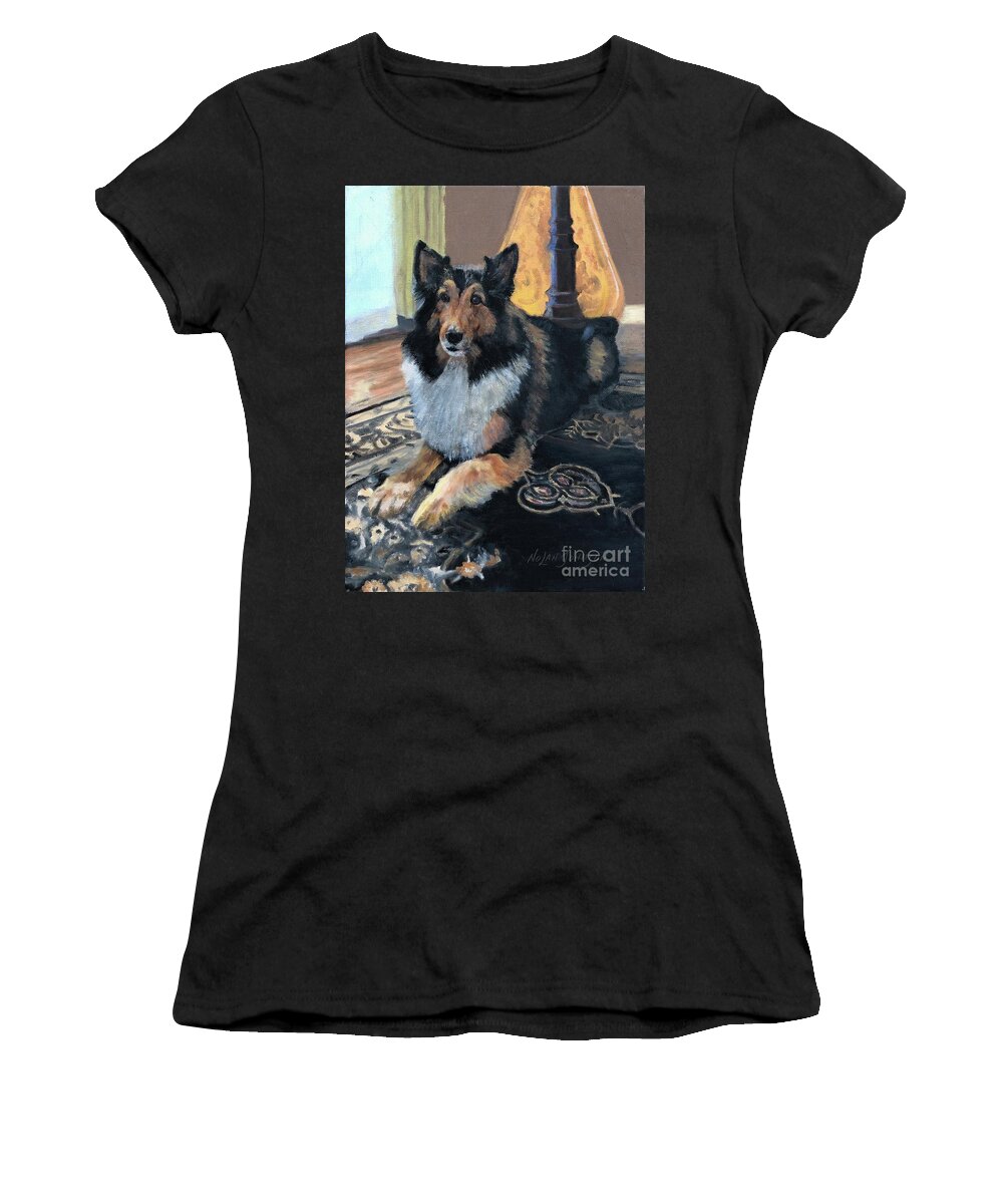 Collie Women's T-Shirt featuring the painting Collie Love Sleep Eat Play Repeat 2020.4 by Marilyn Nolan-Johnson by Marilyn Nolan-Johnson