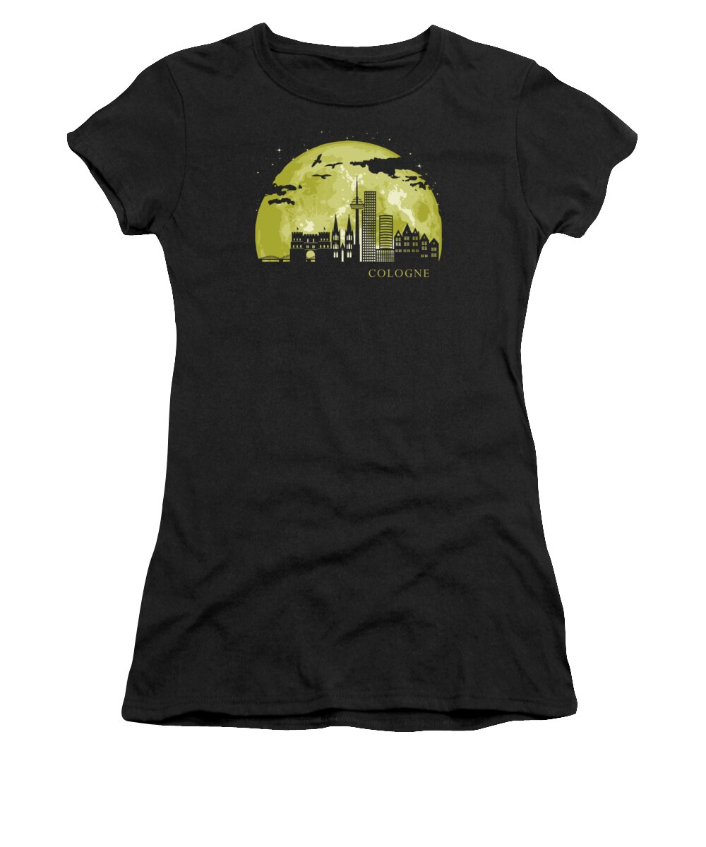 Köln Women's T-Shirt featuring the digital art COLOGNE Moon Light Night Stars Skyline by Filip Schpindel