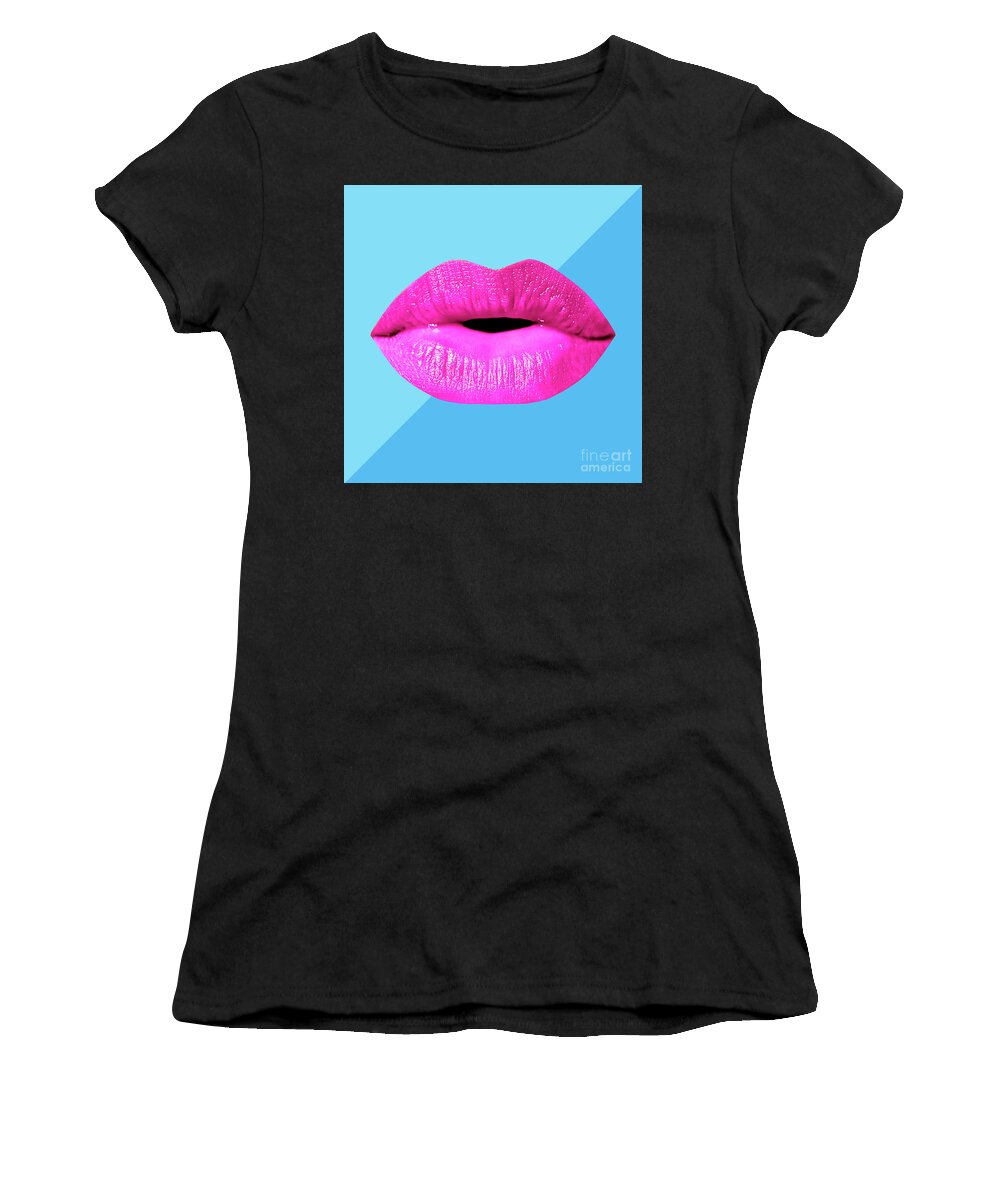 Lips Women's T-Shirt featuring the mixed media Colorful Lips Mask - Pink by Chris Andruskiewicz