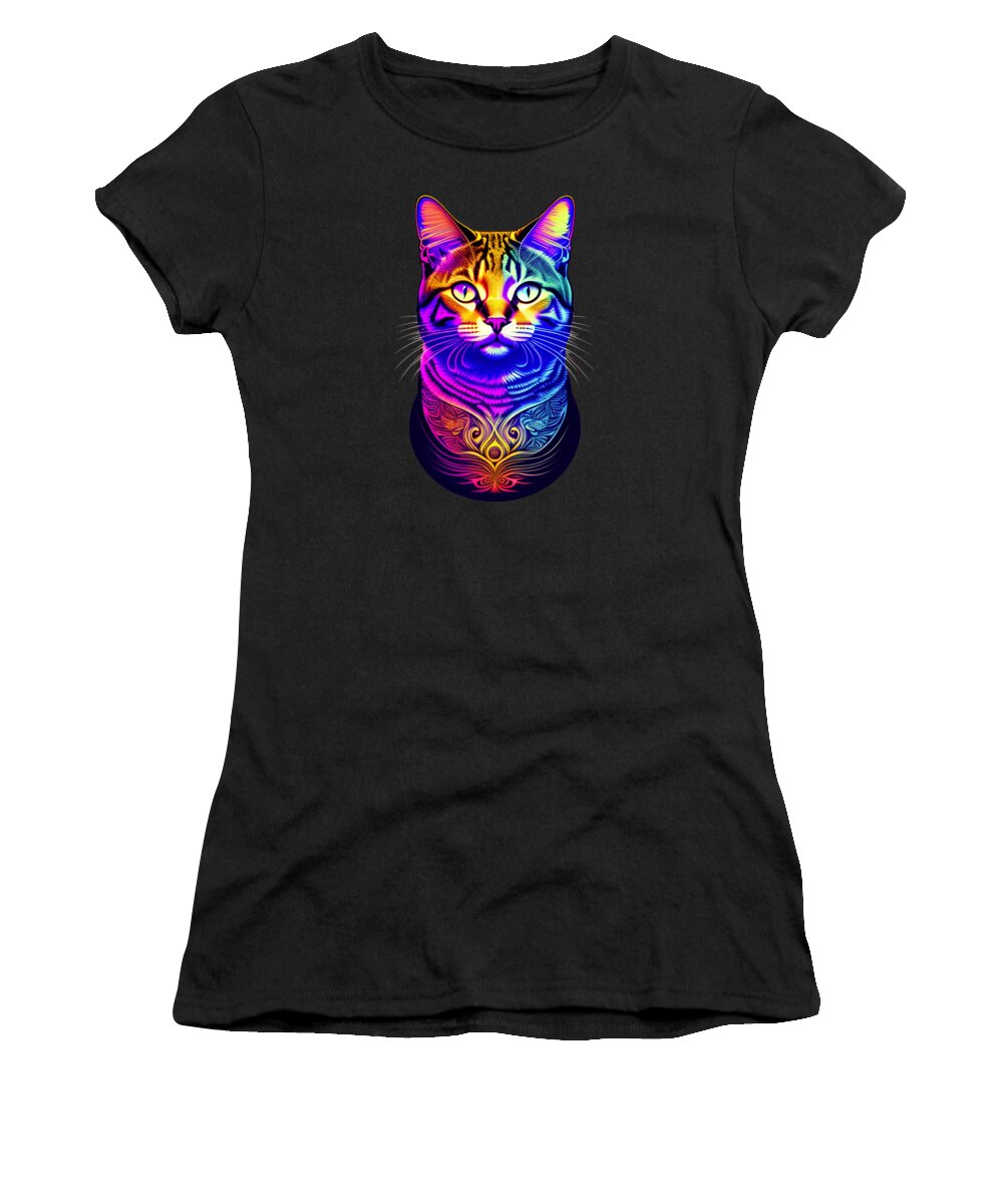 Cool Women's T-Shirt featuring the digital art Colorful Psychedelic Cat by Flippin Sweet Gear