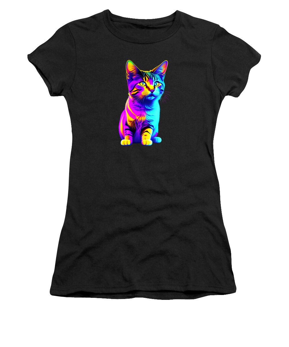 Cool Women's T-Shirt featuring the digital art Colorful Rainbow Kitten by Flippin Sweet Gear
